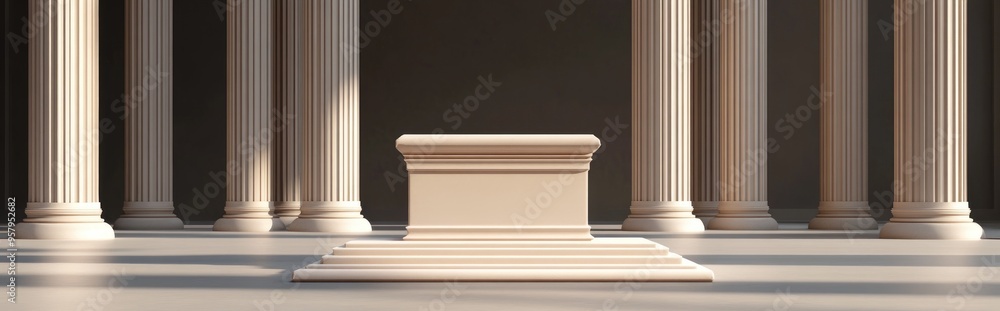 Greek style podium pedestal with columns 3D rendering Greek style podium pedestal with columns 3D rendering