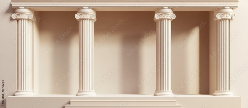 Product display podium with antique beige columns resembling ancient Greek architecture designed for object placement in a 3D rendering Product display podium with antique beige columns resembling ancient Greek architecture designed for object placement in a 3D rendering