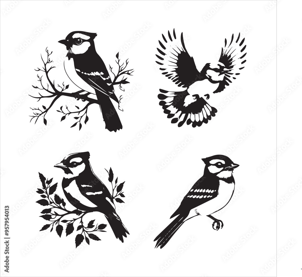 Fototapeta premium lack Blue jay Silhouette Vector on Whit Background