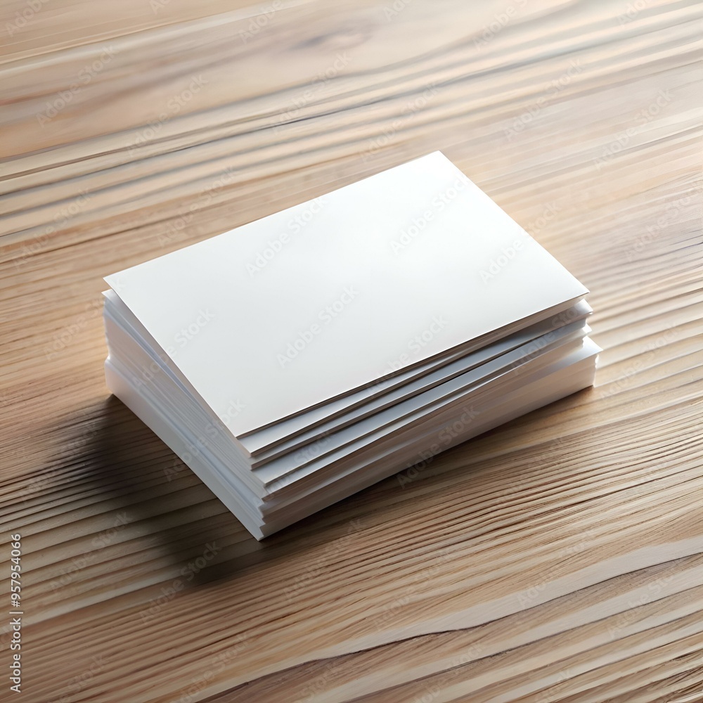 A stack of blank business cards on a natural wood table. perfect for showcasing your design. A stack of blank business cards on a natural wood table. perfect for showcasing your design.