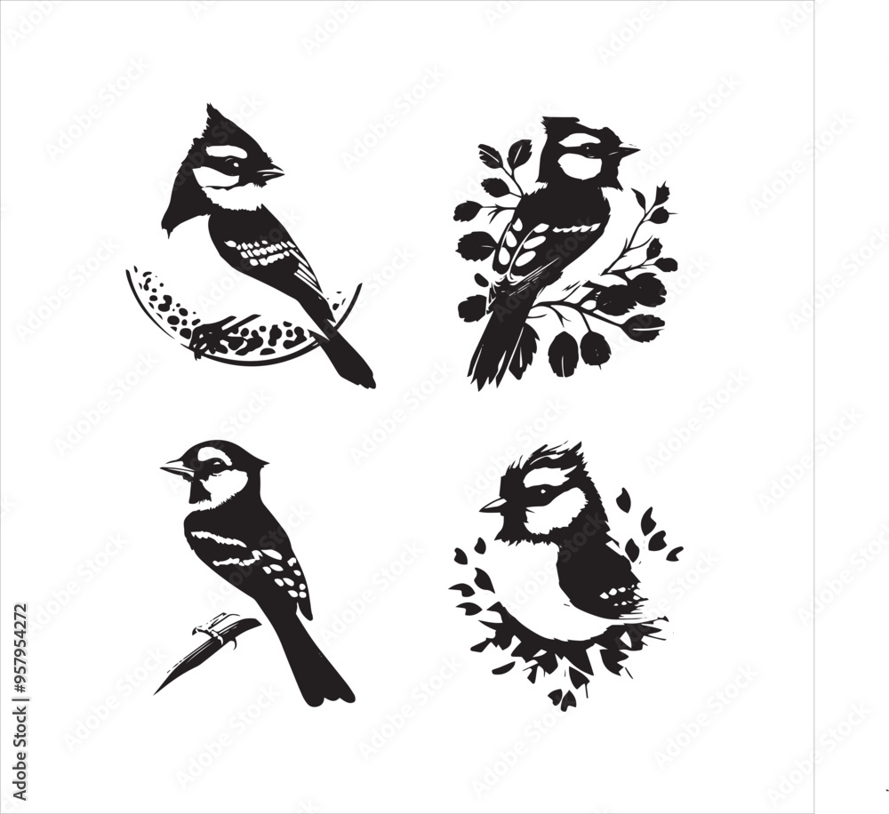 Fototapeta premium lack Blue jay Silhouette Vector on Whit Background