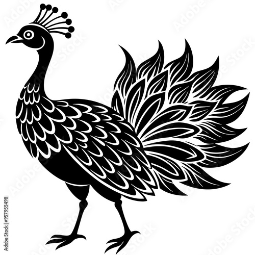 Peahen Dance Bird Silhouette Vector Art