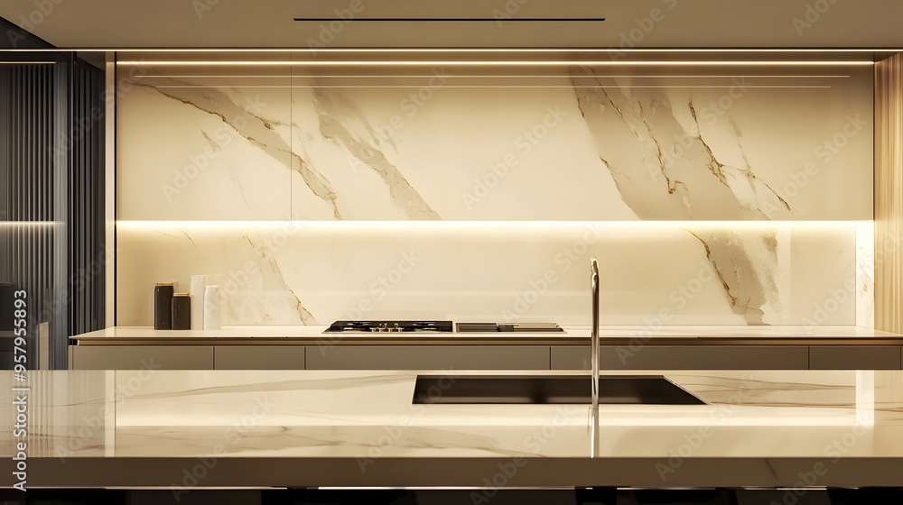 Luxurious Marble-Clad Kitchen with High-Gloss Finishes and Contemporary Design Elements Luxurious Marble-Clad Kitchen with High-Gloss Finishes and Contemporary Design Elements