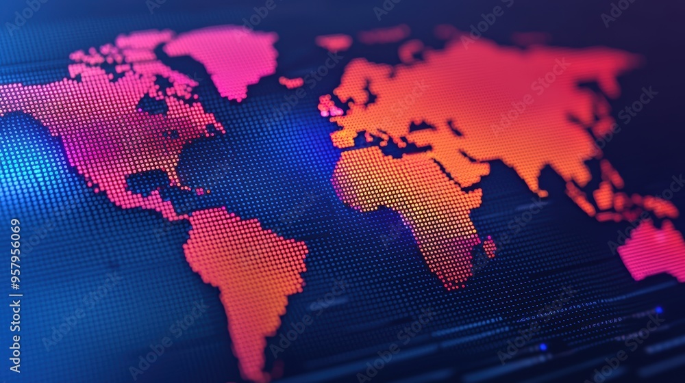 Obraz premium Global Economic Trends on Digital World Map - with Copy Space,
