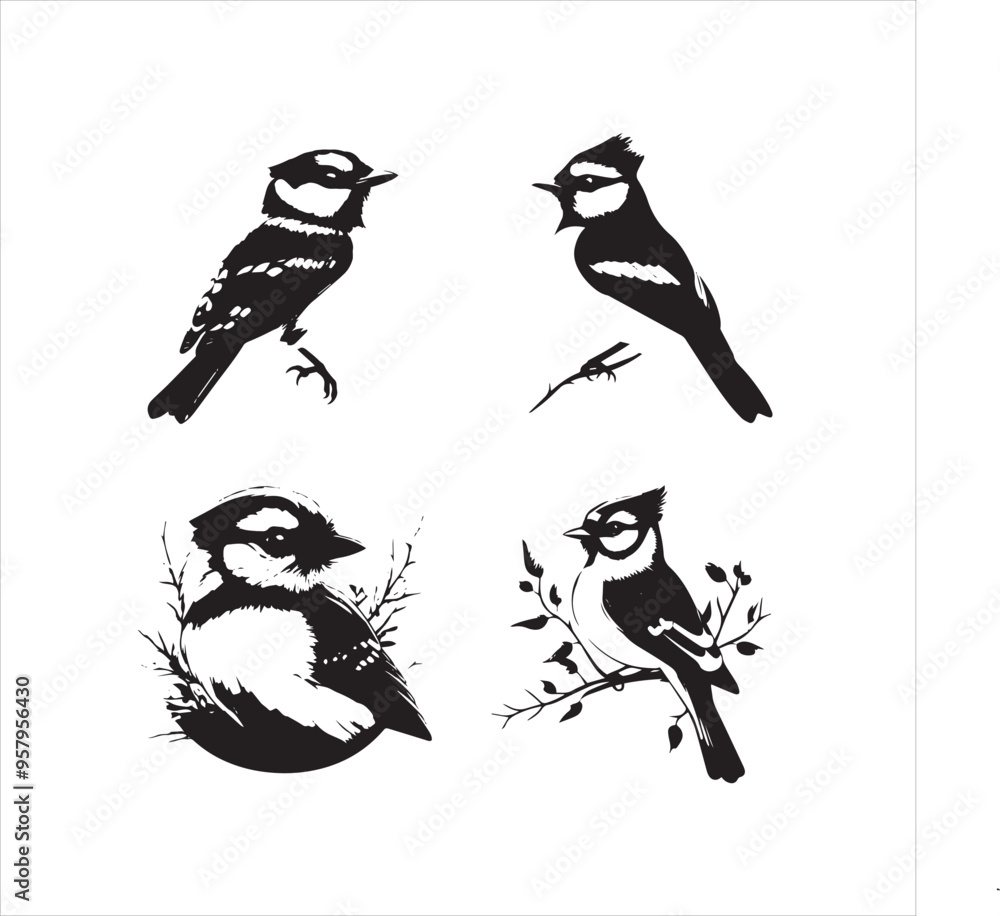 lack Blue jay Silhouette Vector on Whit Background lack Blue jay Silhouette Vector on Whit Background