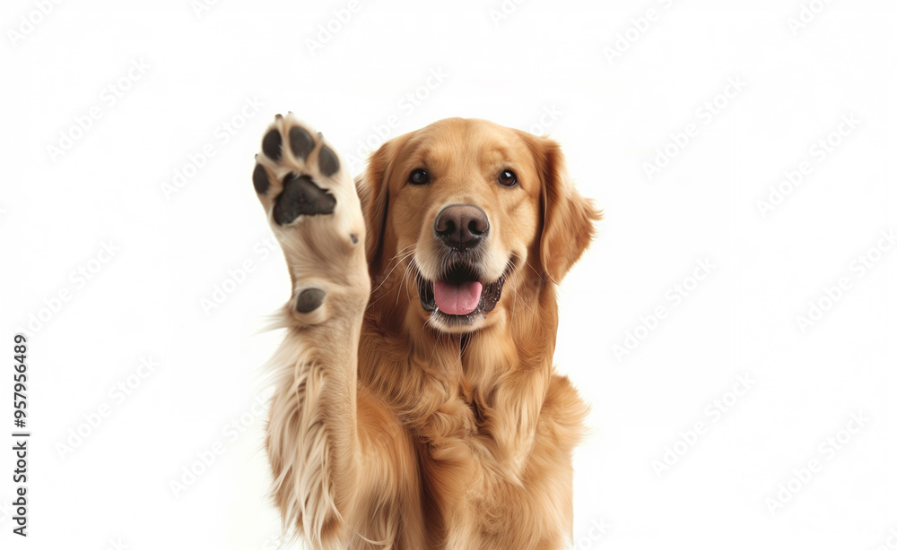 Golden retriever raising one leg energetically generated by AI Golden retriever raising one leg energetically generated by AI