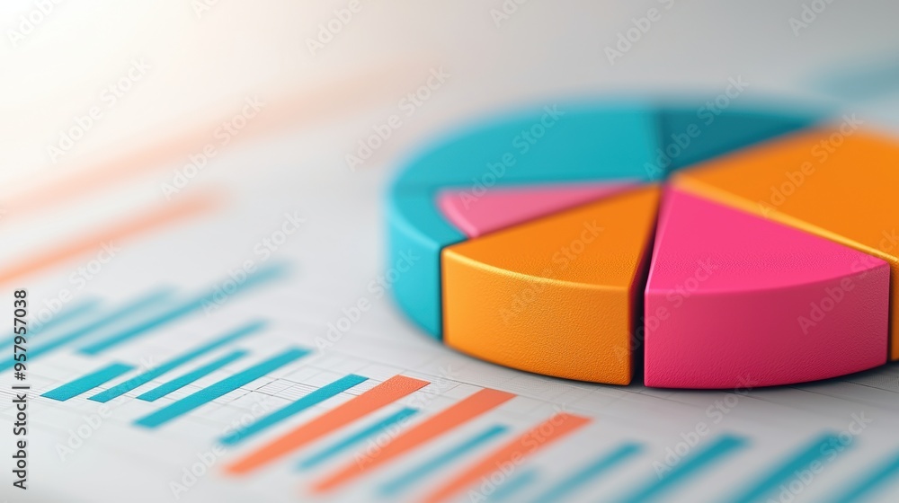Financial Investment Analysis Concept with Layered Pie Charts and Copy Space, Selective Focus, Financial Investment Analysis Concept with Layered Pie Charts and Copy Space, Selective Focus,
