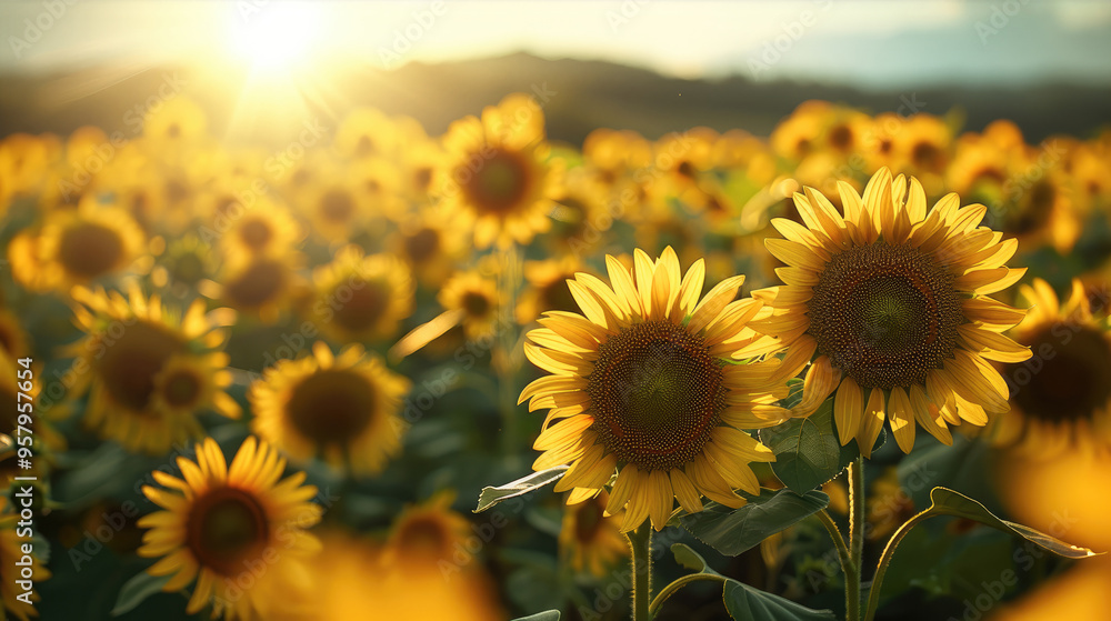 The sun, a field of sunflowers. Generative AI. The sun, a field of sunflowers. Generative AI.