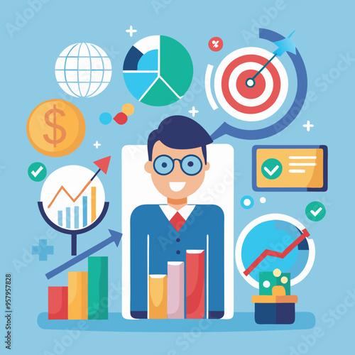 business financial plan market concept, performance of profit growth on 2024, education trend up finance on growth graph money revenue, Businessman analyzes profitability 