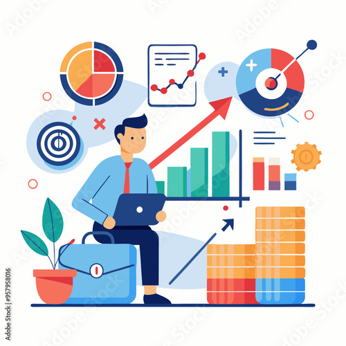 business financial plan market concept, performance of profit growth on 2024, education trend up finance on growth graph money revenue, Businessman analyzes profitability 