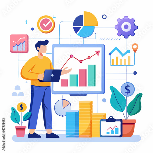 business financial plan market concept, performance of profit growth on 2024, education trend up finance on growth graph money revenue, Businessman analyzes profitability 