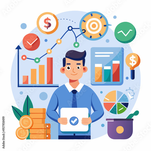business financial plan market concept, performance of profit growth on 2024, education trend up finance on growth graph money revenue, Businessman analyzes profitability 