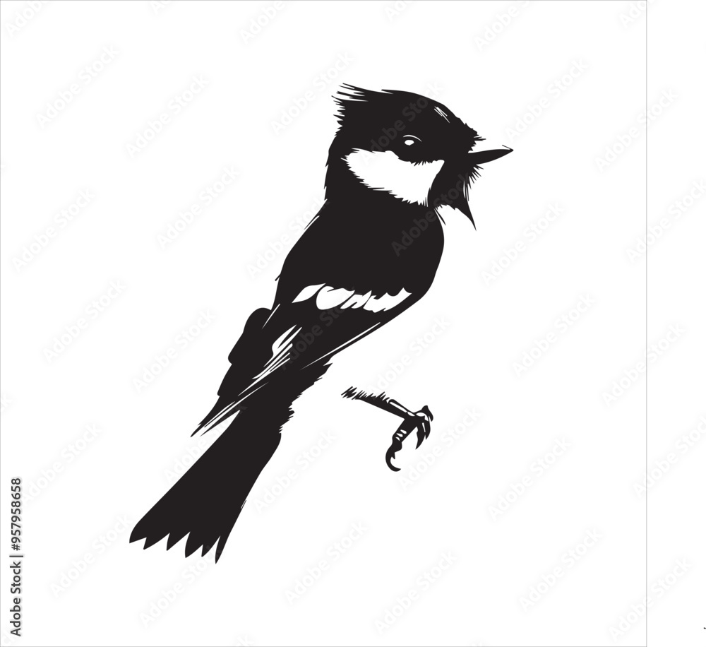 Fototapeta premium bird, vector, branch, animal, illustration, nature, tree, birds, silhouette, design, art, winter, cute, wildlife, cartoon, crow, beak, black, flower, spring, bullfinch, drawing, leaf, wing, wild