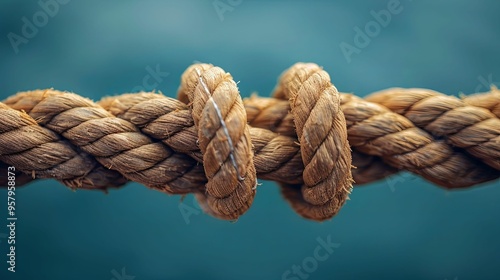 Close-up of a Knotted Rope with a Blurred Teal Background photo