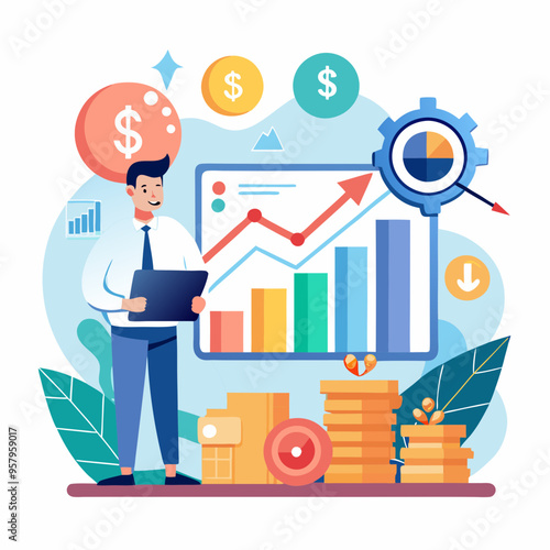 business financial plan market concept, performance of profit growth on 2024, education trend up finance on growth graph money revenue, Businessman analyzes profitability 