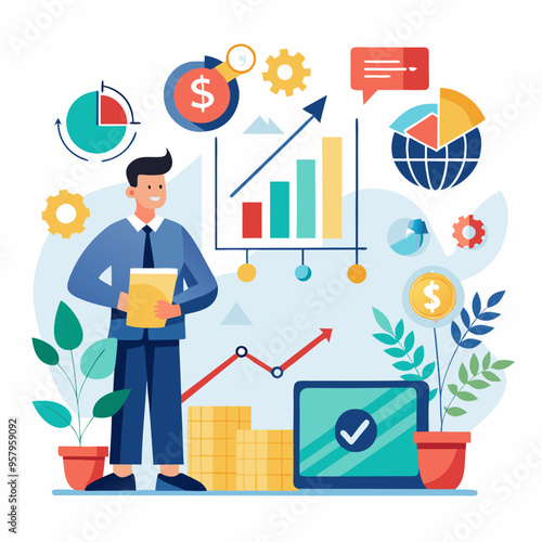 business financial plan market concept, performance of profit growth on 2024, education trend up finance on growth graph money revenue, Businessman analyzes profitability 