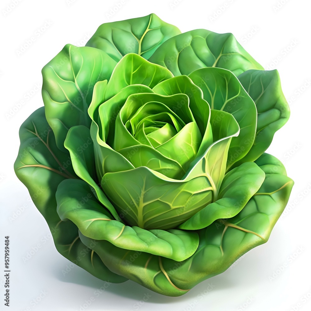 Obraz premium A vibrant 3D rendering of a closed up cabbage. resembling a rose.