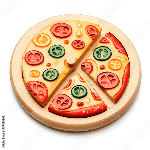 3D pizza wooden kid toy isolated on white background