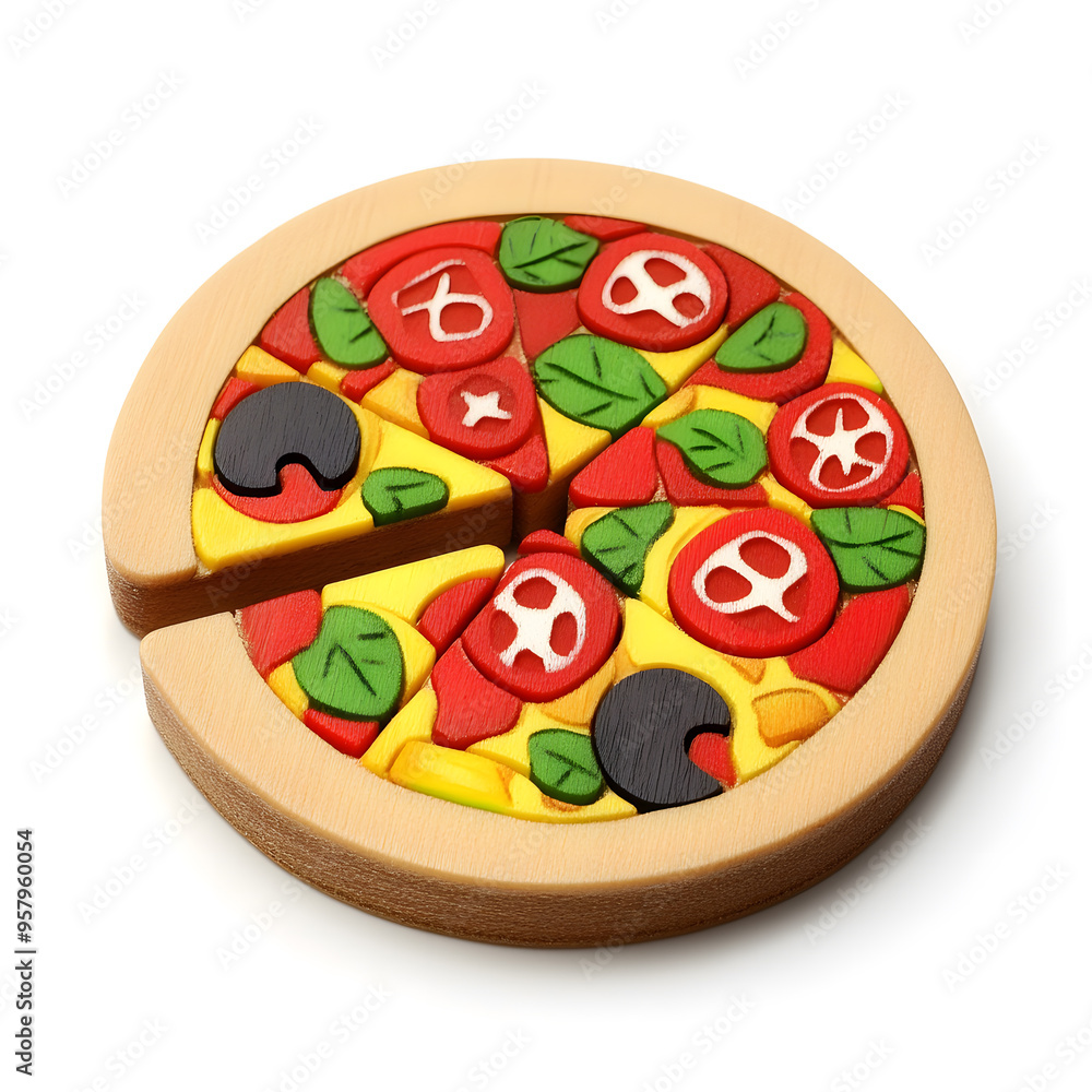 3D pizza wooden kid toy isolated on white background 3D pizza wooden kid toy isolated on white background