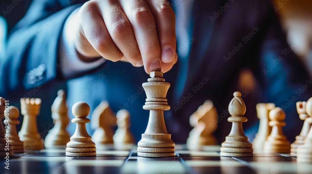 A person playing chess on a chess board A person playing chess on a chess board