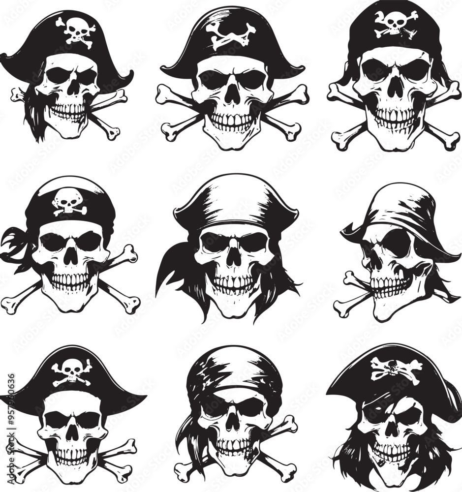 Fototapeta premium Realistic Skull Silhouette Digital Illustrations in Black and White for Medical Purposes 