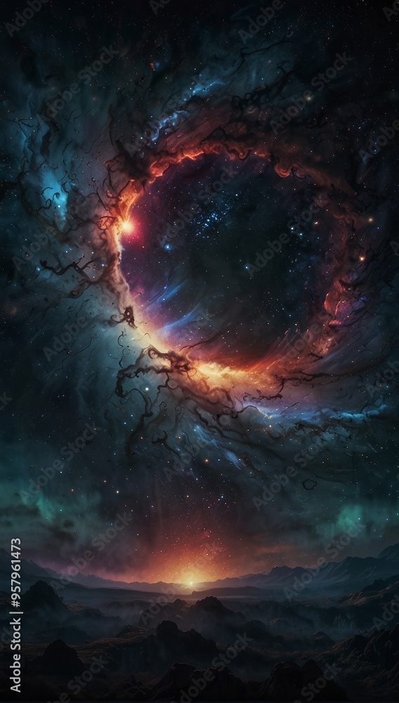 Fototapeta premium 幻想的な夜空風景,Generative AI AI画像