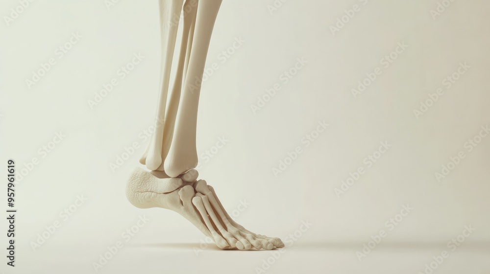 Close-up of a human skeleton's foot and ankle, isolated on a white background. Close-up of a human skeleton's foot and ankle, isolated on a white background.