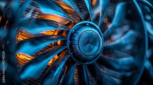 Close-up of a Blue and Orange Fan Blade in Motion