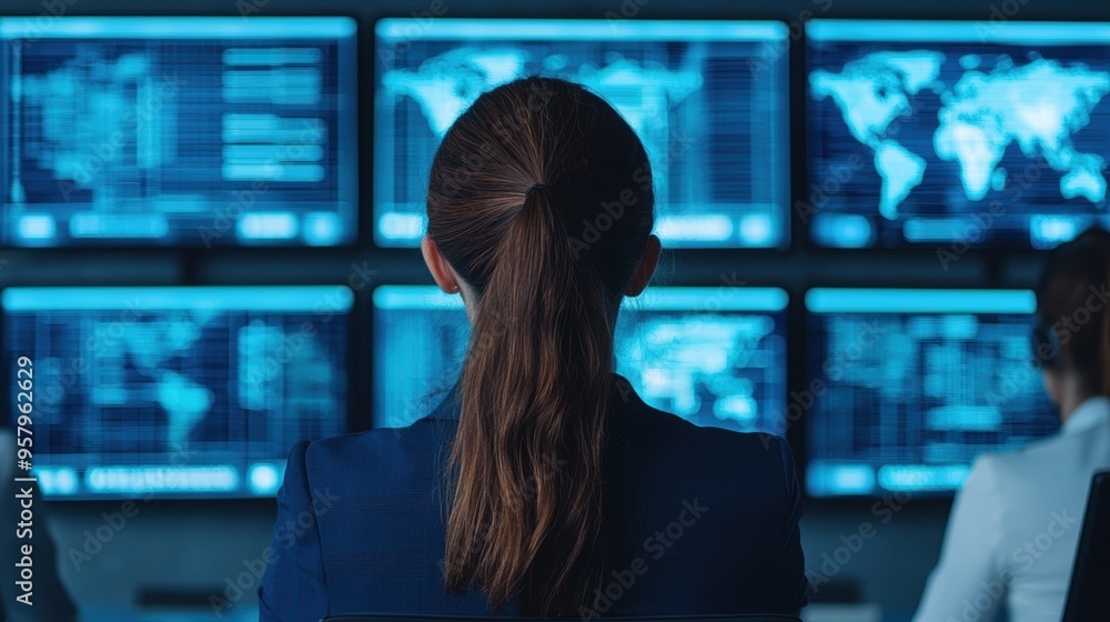 Futuristic Business Development Team Analyzing Holographic Charts in High-Tech Conference Room Futuristic Business Development Team Analyzing Holographic Charts in High-Tech Conference Room