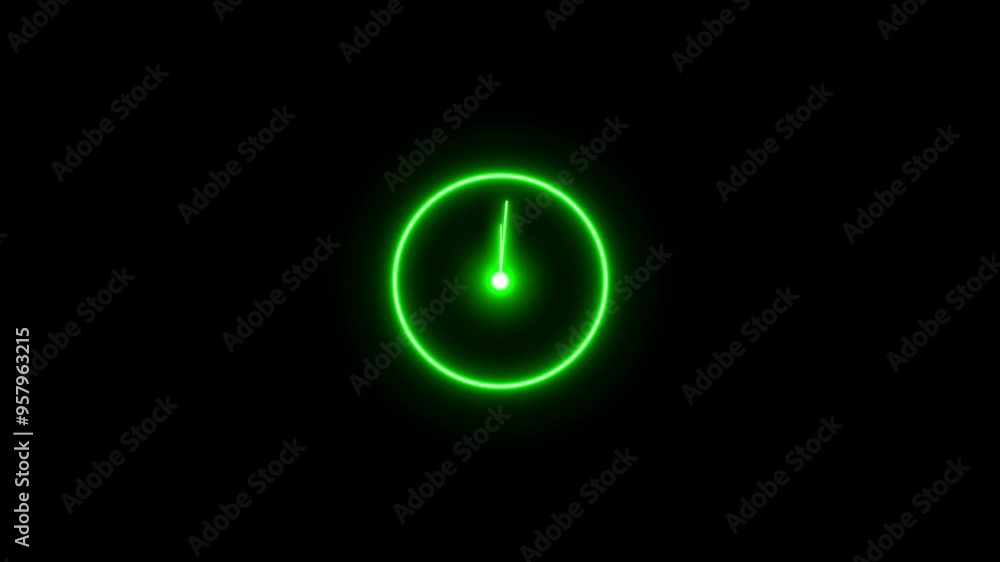 Analog glowing clock animation , 12 hour loop.alarm clock circle timer animated sign symbol on black background Analog glowing clock animation , 12 hour loop.alarm clock circle timer animated sign symbol on black background