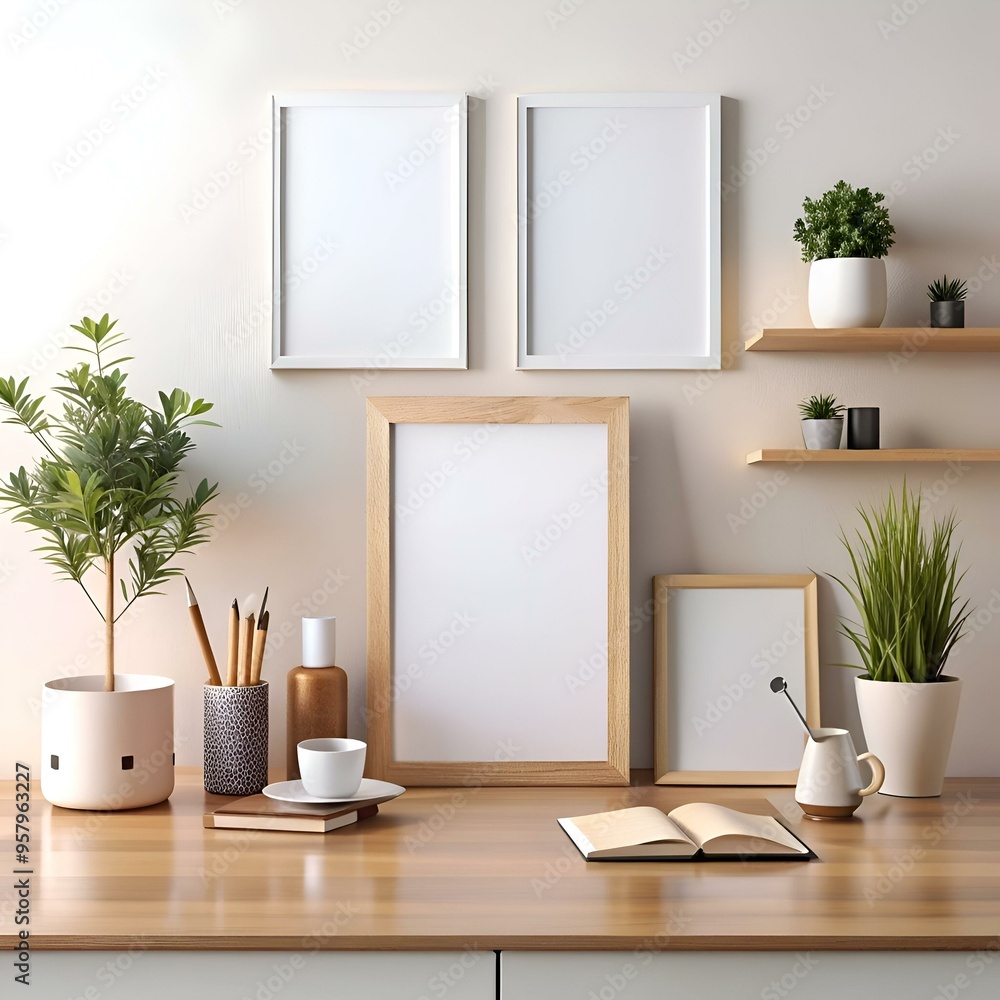 Clean and minimal. this mockup features a wooden desk with framed artwork and a natural aesthetic. Clean and minimal. this mockup features a wooden desk with framed artwork and a natural aesthetic.