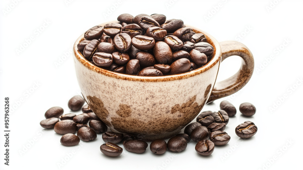 Fototapeta premium Full cup of coffee beans. Large roasted coffee beans