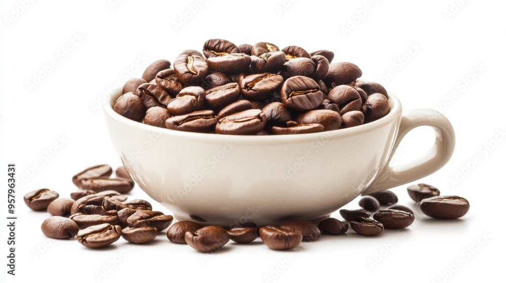 Full cup of coffee beans. Large roasted coffee beans Full cup of coffee beans. Large roasted coffee beans