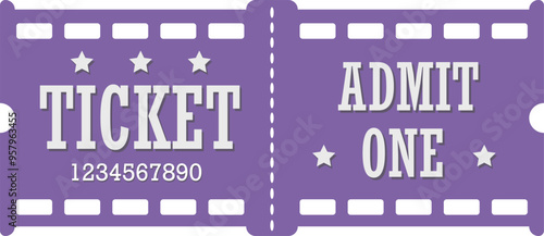Ticket, templates, unusual shape, purple, lavender color, one entrance, cinema, salon, store, template.