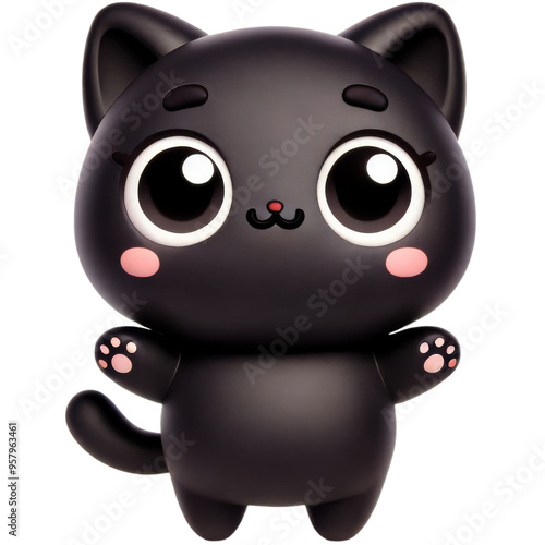 Cute black cartoon cat with large eyes and an endearing expression perfect for Halloween. photo