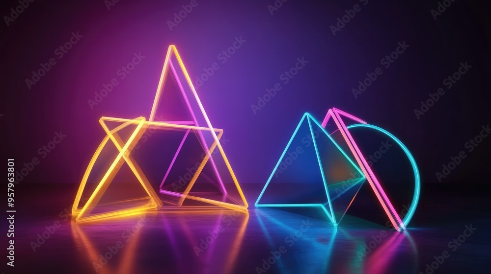 Glowing geometric shapes in neon colors Glowing geometric shapes in neon colors