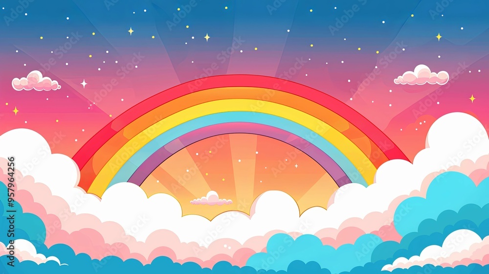 Colorful Rainbow Arcing Over Clouds and Stars Colorful Rainbow Arcing Over Clouds and Stars