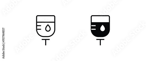 Intravenous Bag Plasma Donation. Medical Iv Drip. Blood Transfusion healthcare, medical support blood bag line and flat icons set, editable stroke isolated on white, linear vector outline illustration