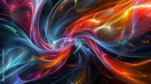 Abstract Swirling Colorful Lines and Glowing Shapes