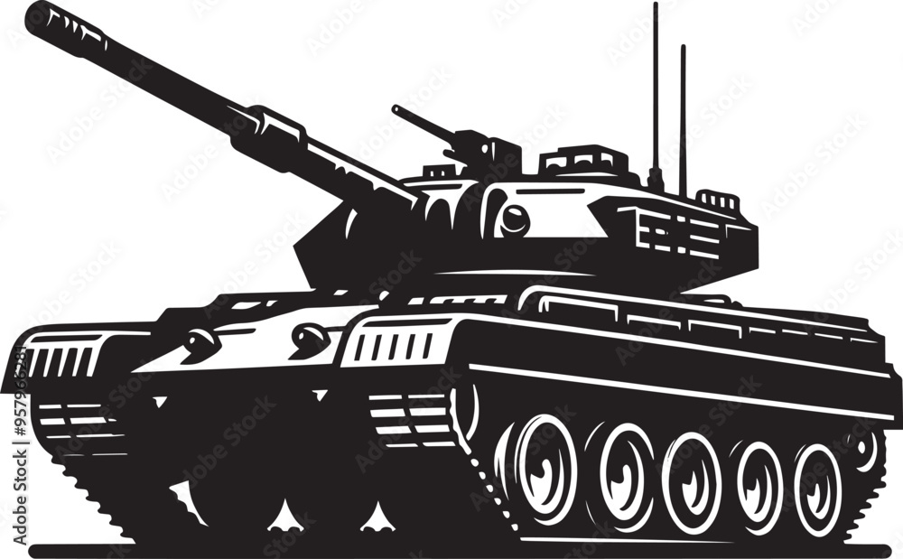 Fototapeta premium Battle Tank Silhouette vector illustration isolated on a white background military vehicle