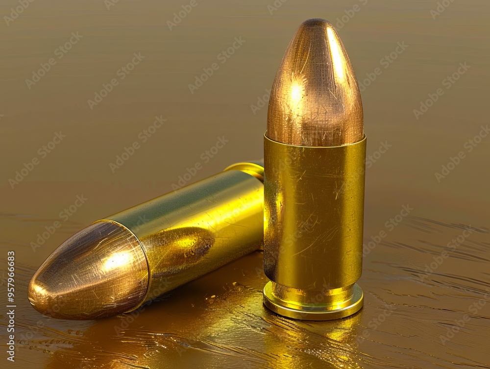 A couple of bullets sitting on top of a wooden table A couple of bullets sitting on top of a wooden table