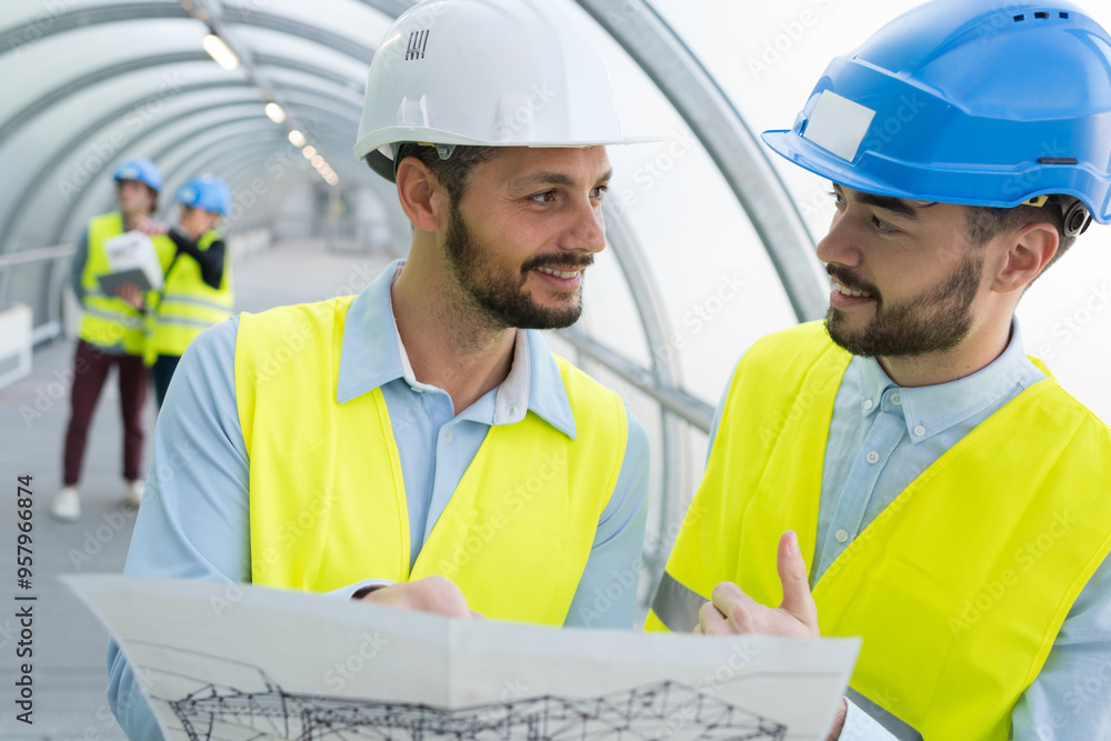 portrait of two engineers standing together portrait of two engineers standing together