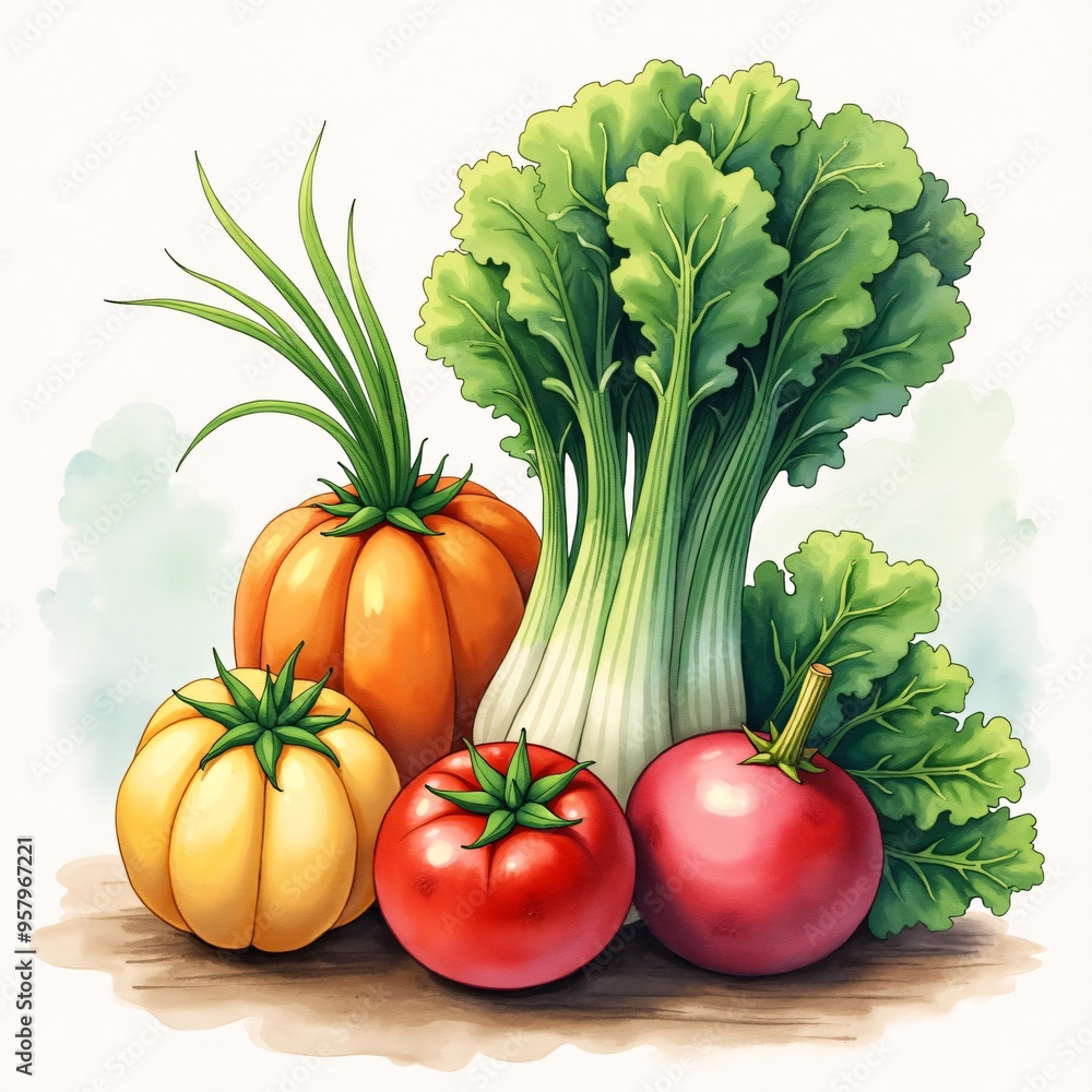 Fresh assortment of vegetables and fruits on a white background Fresh assortment of vegetables and fruits on a white background