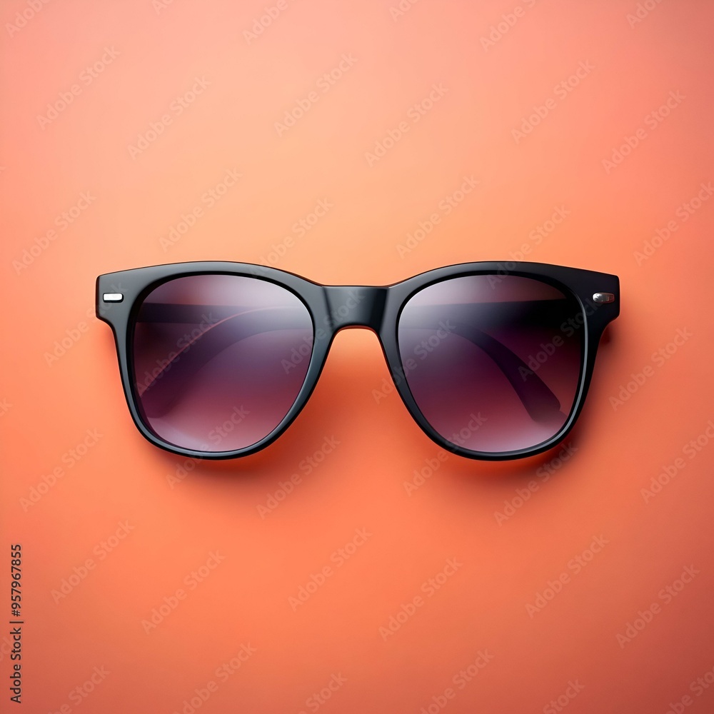 Classic black sunglasses on a vibrant orange background. Classic black sunglasses on a vibrant orange background.