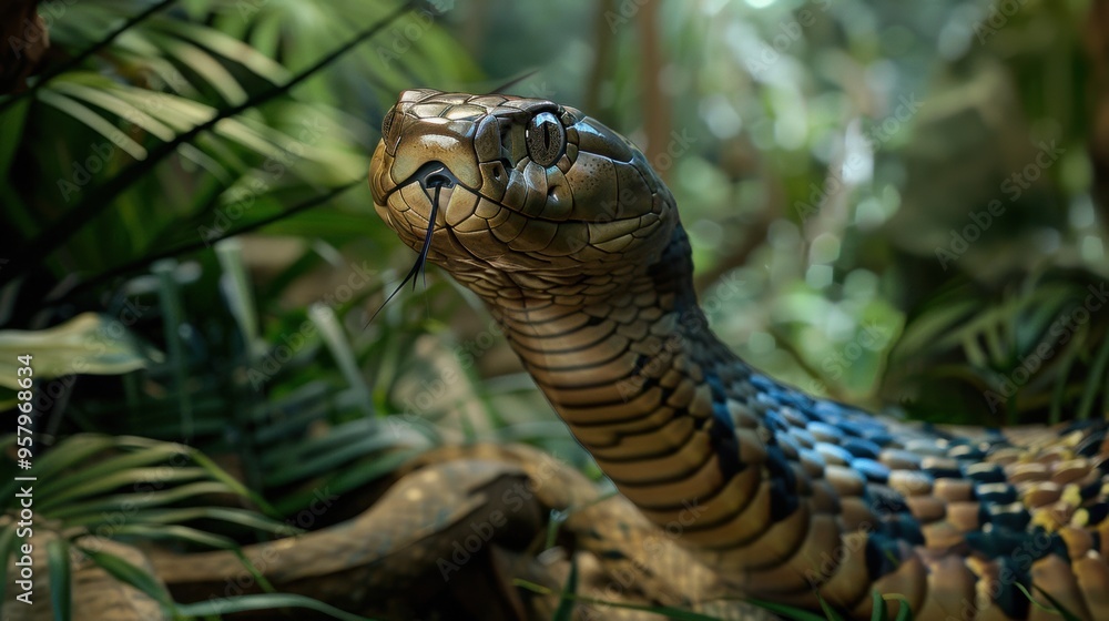Close up Photography of Venomous Snake Coiled in Lush Tropical Foliage Close up Photography of Venomous Snake Coiled in Lush Tropical Foliage