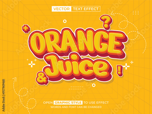 orange juice  editable text, font effect, 3d text for title