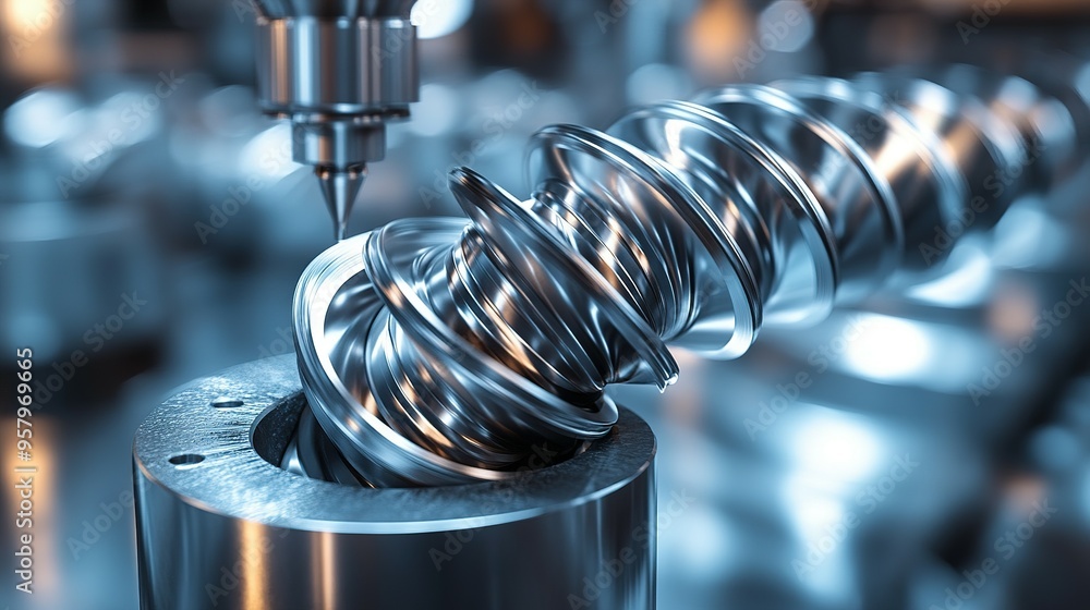 Close-up of a Metal Screw Thread Being Machined Close-up of a Metal Screw Thread Being Machined