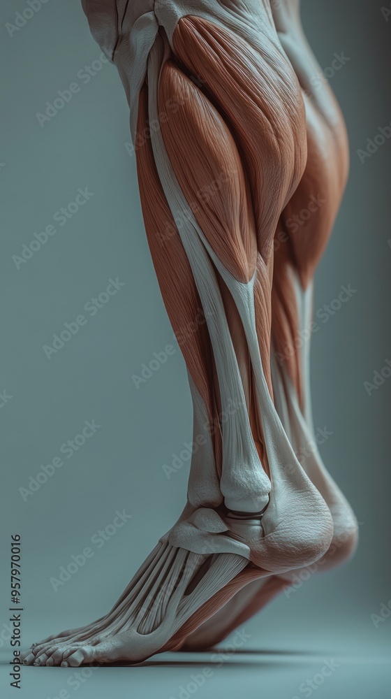 Close-up of the lower leg muscles and bones. Close-up of the lower leg muscles and bones.