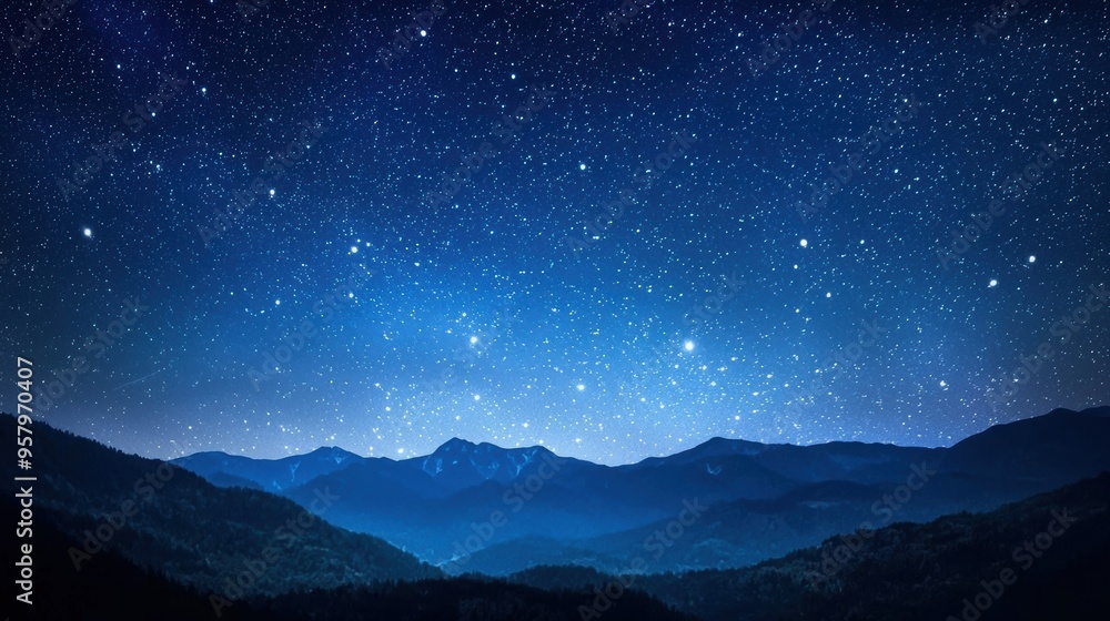 Starry Night Sky over Majestic Mountain Landscape Starry Night Sky over Majestic Mountain Landscape