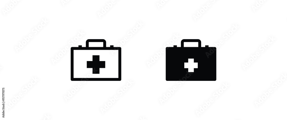 First aid kit icon in flat style. Health, help and medical diagnostic Doctor bag business line and flat icons set, editable stroke isolated on white, linear vector outline illustration, symbol logo de First aid kit icon in flat style. Health, help and medical diagnostic Doctor bag business line and flat icons set, editable stroke isolated on white, linear vector outline illustration, symbol logo de